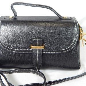 LEATHERBAY LAVENA TOP HANDLE SHOULDER BAG BLACK ITALIAN LEATHER WITH STRAP